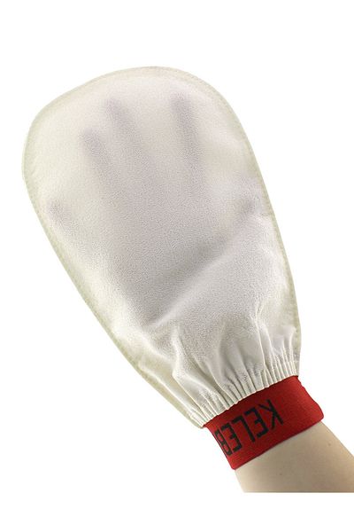 Kelebek Kese Exfoliating Ecru Shower Pouch - 100% Flush Pouch with Elastic Gloves