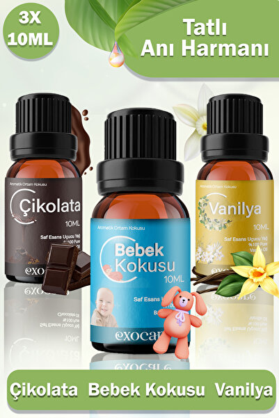 exocare BebekKokusu, Vanilya, Çikolata Esansiyel Buhurdanlık Difüzör Yağı,oda...