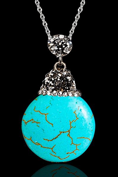 Tesbih Atölyesi Xl Zircon Stone Turquoise Necklace - Certified and Turquoise Stone Money Model