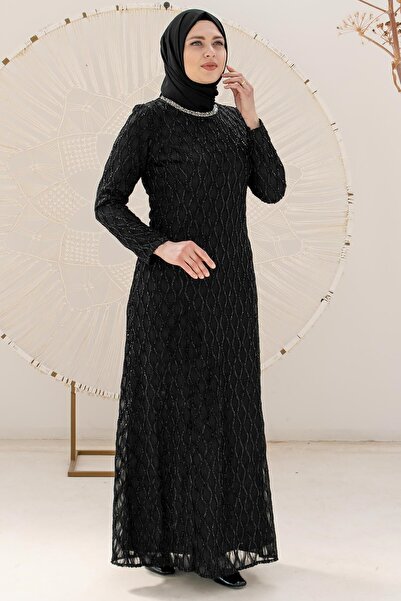 SUBU TASARIM Βραδινό φόρεμα με λεπτομέρεια από πέτρα Lurex Μαύρο TBS2232