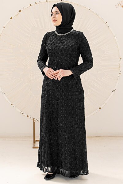 SUBU TASARIM Βραδινό φόρεμα με λεπτομέρεια από πέτρα Lurex Μαύρο TBS2232