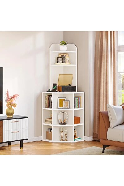 YITAHOME 6 Katlı Ahşap Köşe Kitaplık Vitrin ve Depolama Dolabı