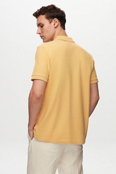 D'S Damat Light Yellow Embroidered Polo Collar 100% Cotton Regular Fit T-shirt