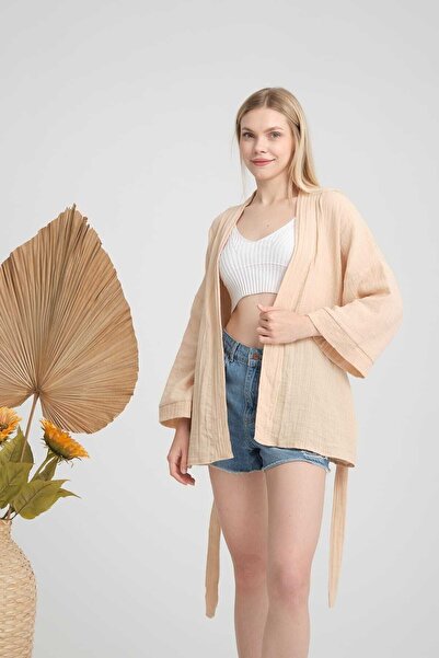 COTTOWOO Stone Colored Wrapped Muslin Women's Kimono - Belted Pareo