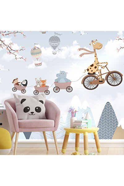 dreamwall Bisikletli Zürafa Desen Isı Ve Ses Yalıtımlı Tekstil Duvar Kağıdı