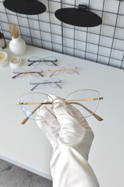 LOOKUP NEW Cream Beige Metal Cat Eye Unisex Women Men Transparent Blue Light Protection Filter Blue Block Glasses