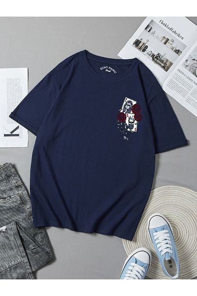 DEEPSENCE Μπλουζάκι Unisex Oversize Roseskul Back Print Navy Blue Χρώμα