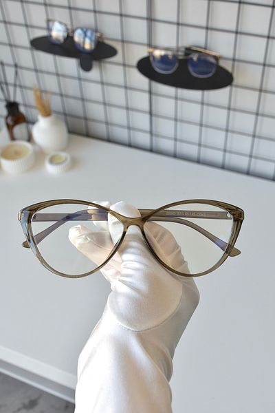 LOOKUP NEW Green Cat Eye Unisex Glasses - Transparent Blue, Light Protection, Blue Block with Filter