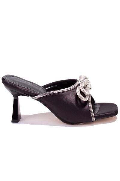 DAGOSTER Dza07-1125029 Black Satin Evening Dress Heeled Women's Slippers