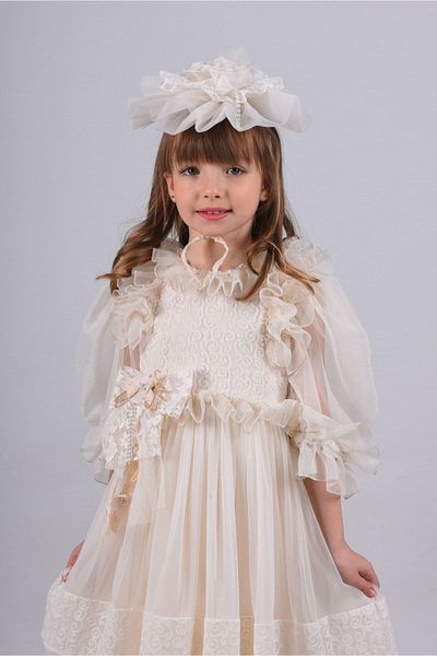 MIALORA EXCLUSİVE By Emel Ebru Özdemir Special Design Girl's Long Dress, Birthday Girl's Dress, Crown, Lace Detailed Evening Dress