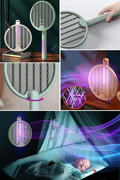 Buffer ® Tenis Raketi Tipi Masaüstü Olabilen Gece Lambalı Sinek Kovucu,Öldürücü Raket