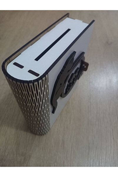 Şirin Lazer KEDİ FANUS KİTAP ŞEKLİNDE HEDİYELİK PARA KUTUSU KUMBARA AHŞAP MDF