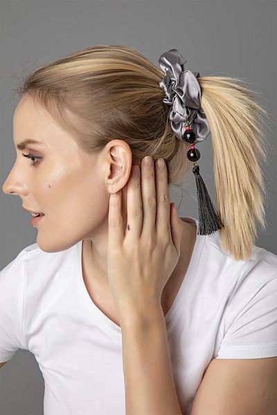 Modex Triple Satin Elastic Beaded Hair Clip