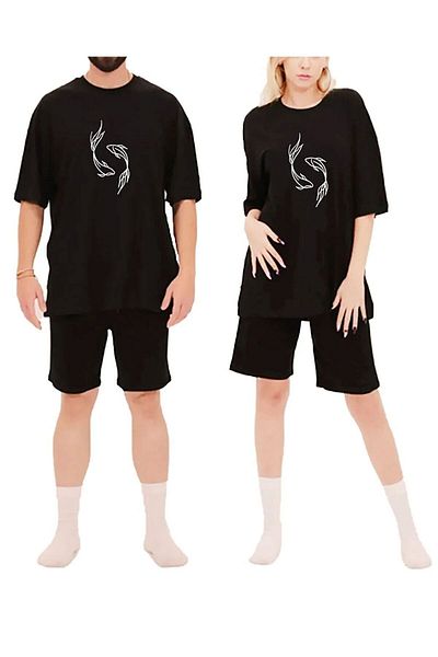 Rex Darius Ying Yang Fishes Printed Shorts, T-shirt Oversize T-Shirt Set Couple 2-Piece Lover Combination
