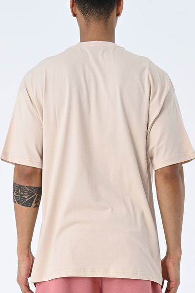 AMAZING CRASH Μπεζ μπλουζάκι Unisex με στάμπα με λαιμόκοψη Oversize