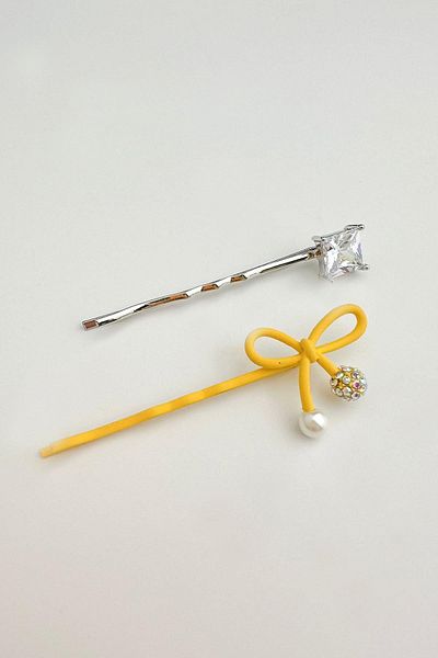 Modex Yellow Bow Detail Double Hair Clip