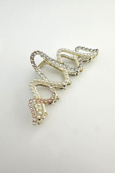 Modex Gold Color Double Sided Stoned and Pearl Latch Buckle 12cm
