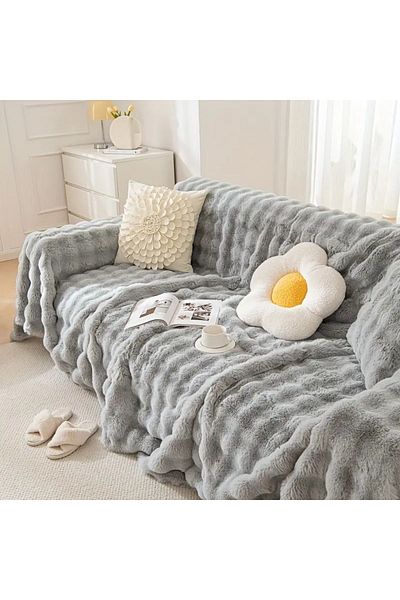 baladı home ev tekstil home collection Classic Furry Thick Plush Sofa Covers - 1 piece, Size 160 x 300 CM For End Sofa