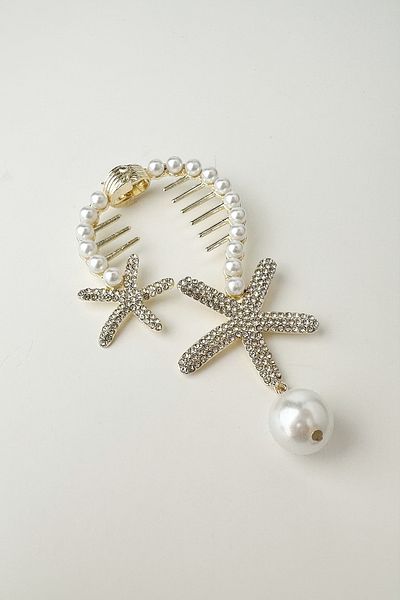 Modex Rhinestoned Starfish Pearl Knob Buckle