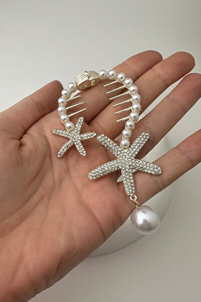 Modex Rhinestoned Starfish Pearl Knob Buckle