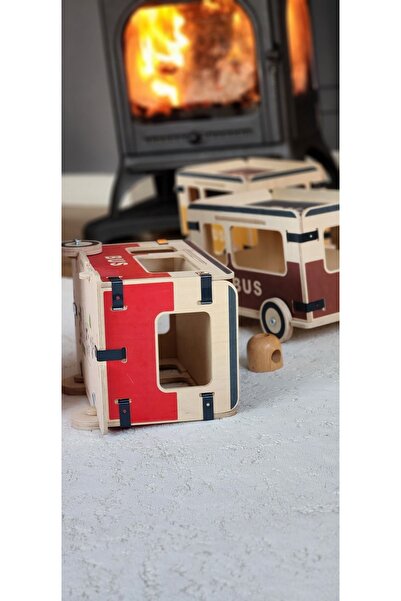 Wodiza TOY BUS OYUNCAK OTOBÜS 32cm X 19cm X 21cm Ahşap oyuncak SARI-KAHVERENG...