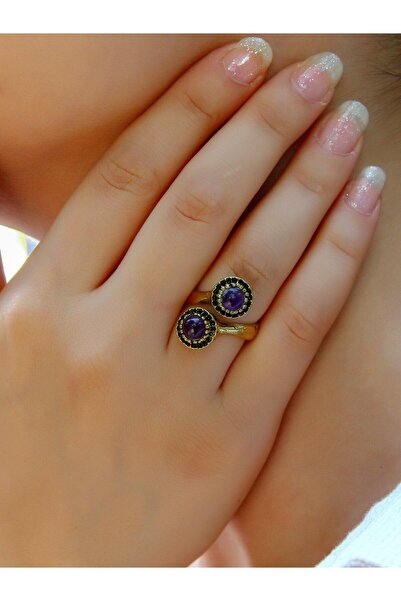 esha خاتم مزدوج قابل للتعديل من حجر الجمشت الطبيعي - euy25at