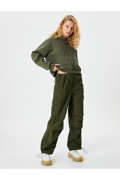Koton Fallschirmhose, Übergröße, Cargotasche, elastische Taille und Beine, Baumwolle