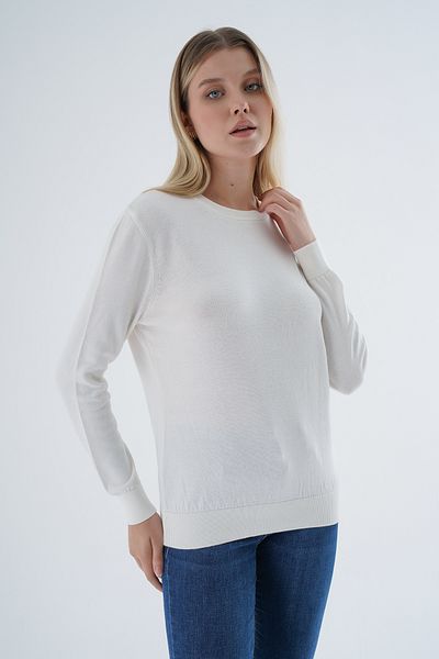Trist Star Women's Ecru 100% Organic Cotton Crew Neck Knitwear Sweater