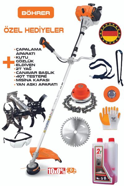 BÖHRER ALMAN 20Hp /h BENZİNLİ YENİ NESİL YAN TİPİ ÇİM ÇALI BİÇME TIRPANI + ÇA...