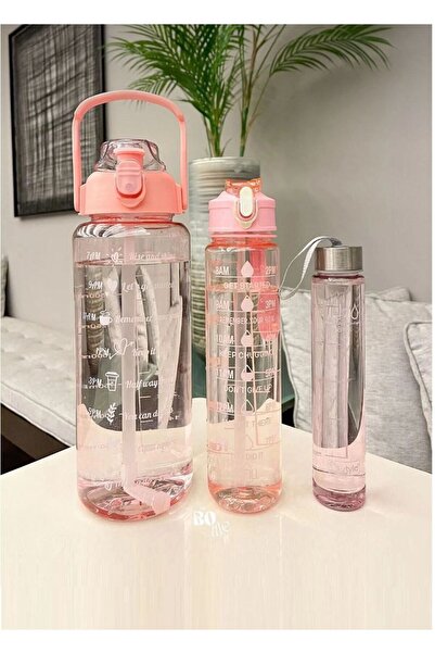 MİMOZA PARK 3 Lü Set Şeffaf Motivasyonl Su Matarası Şişesi Suluk 2lt 900ml 60...
