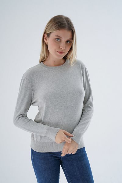 Trist Star Pulover de tricotaj gri cu gât roșu - Bluză din bumbac organic 100% Trist-6101