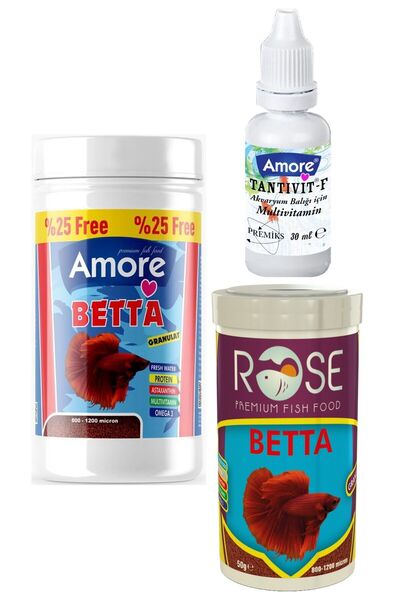 AMORE Betta Granules 125ml, Rose 100ml Beta Balığı Yemi, Multivitamin