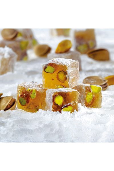 Lokum Atölyesi 500g Mini Turkish Delight - with Powdered Sugar, Double Roasted and Pistachio