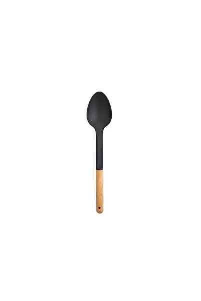 Mirilliahome 6-Piece Wooden Handle Plastic Ladle Colander Spoon Pacifier And Beater Black Serving Set