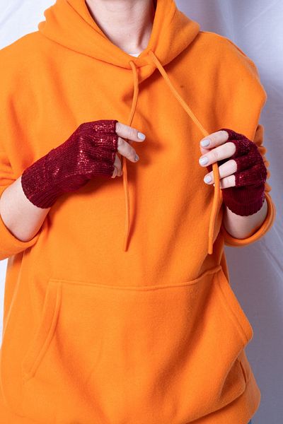 POSUSS Half Finger Glossy Printed Acrylic Women's Gloves - Red - PS3125
