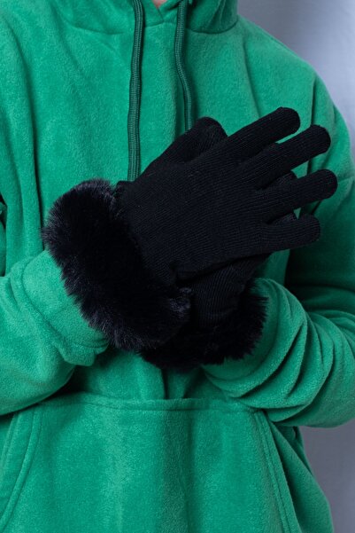 POSUSS Bileği Kürk Detaylı Kadın Eldiven - Siyah - PS3133