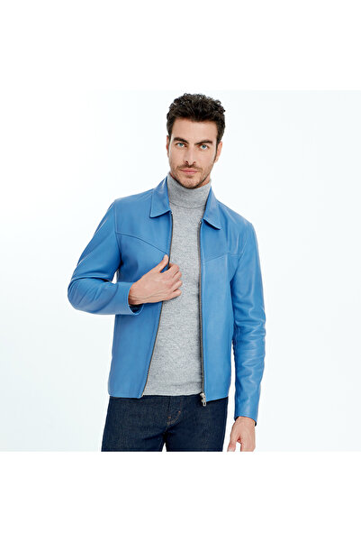 Desa Adohi Blue Men's Leather Coat