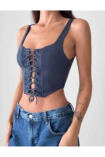 TAYT VEGAS STRING DETAIL STRAP CROP ANTHRACITE