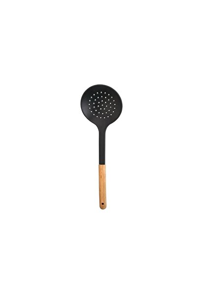 Mirilliahome 6-Piece Wooden Handle Plastic Ladle Colander Spoon Pacifier And Beater Black Serving Set