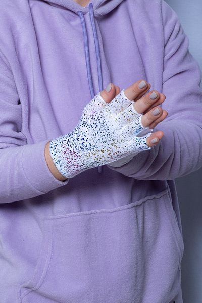 POSUSS Half Finger Glossy Printed Women's Gloves - White Silver Printed - PS3135