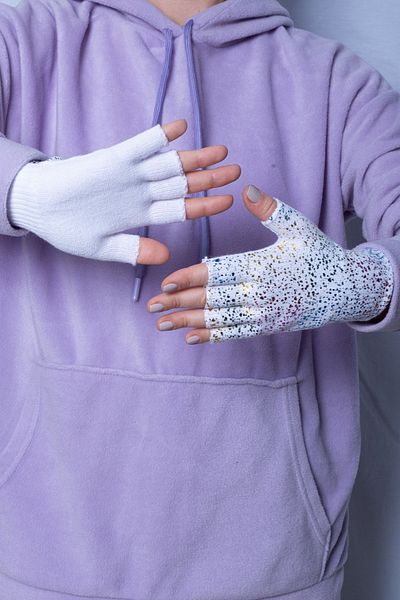 POSUSS Half Finger Glossy Printed Women's Gloves - White - PS3126