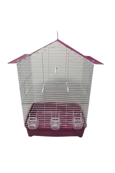 Kanatlı Shop Jumbo Büyük Kafes Oval ve Çatılı 3 Kapı 3 Yemlik 70x55x37 Mor