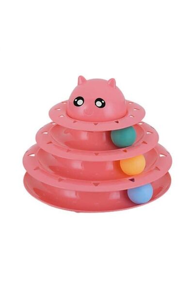 GOBYPET 3 Katlı Toplu Yuvarlak Kedi Oyuncağı, Sarma Topu, Pembe Toplu Yuvarla...