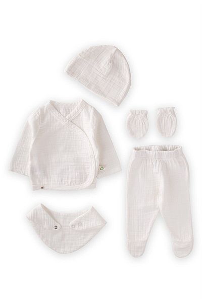 Cigit Bio-Babyset für den Krankenhausausgang, 0–3 Monate, ecru