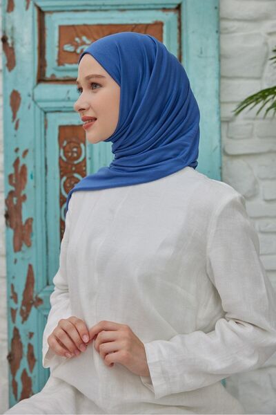 Quğu SCARF İndigo Kenarları Çift Dikişli Penye Şal