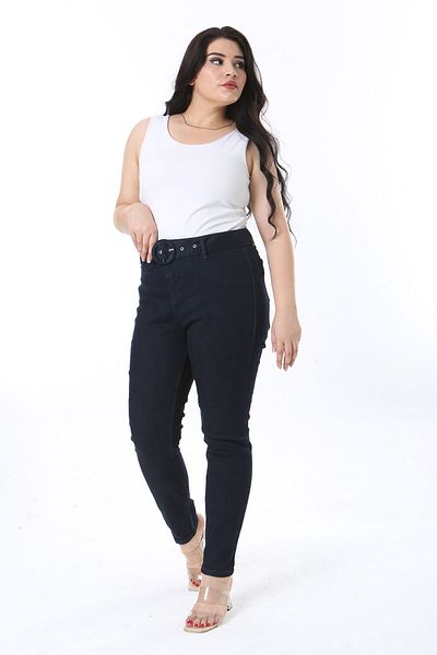 Şans Navy Blue Lycra Large Size Γυναικείο Παντελόνι - Αξεσουάρ ζώνης 65n38258