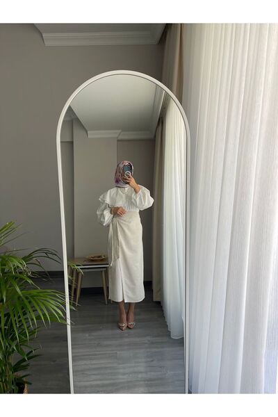 HENZA تنورة كتان موديل القوس - تصميم مربوط