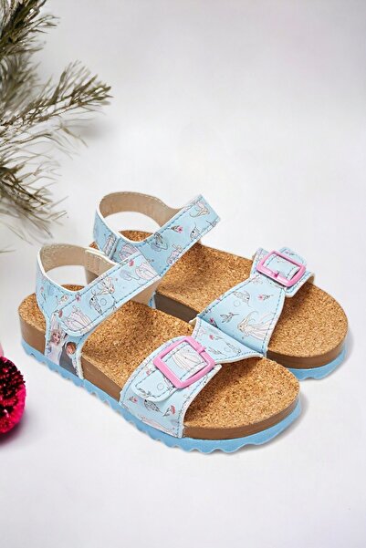 Ponchiq Frozen Patterned Blue Velcro Sandals