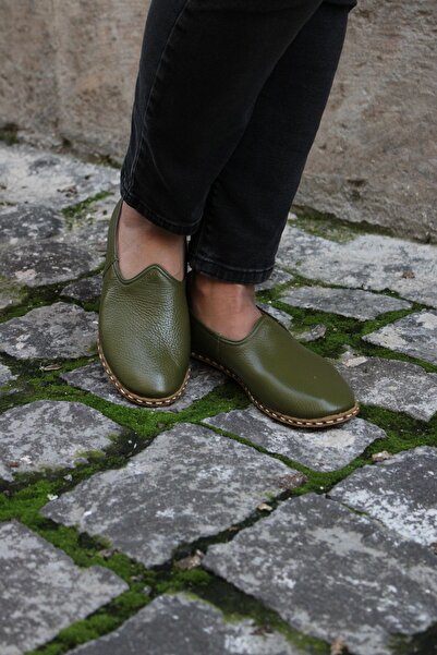 YEMENİCİ NİYAZİ USTA Hakiki Deri Unisex Yağ Yeşili Klasik Yemeni