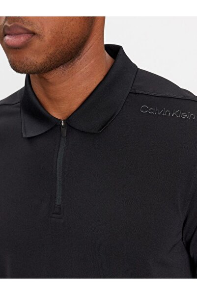 Calvin Klein Black Polo Neck Men's T-shirt - Logo Detailed